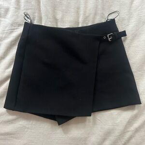 Black Wrap Skort with Buckle Detail